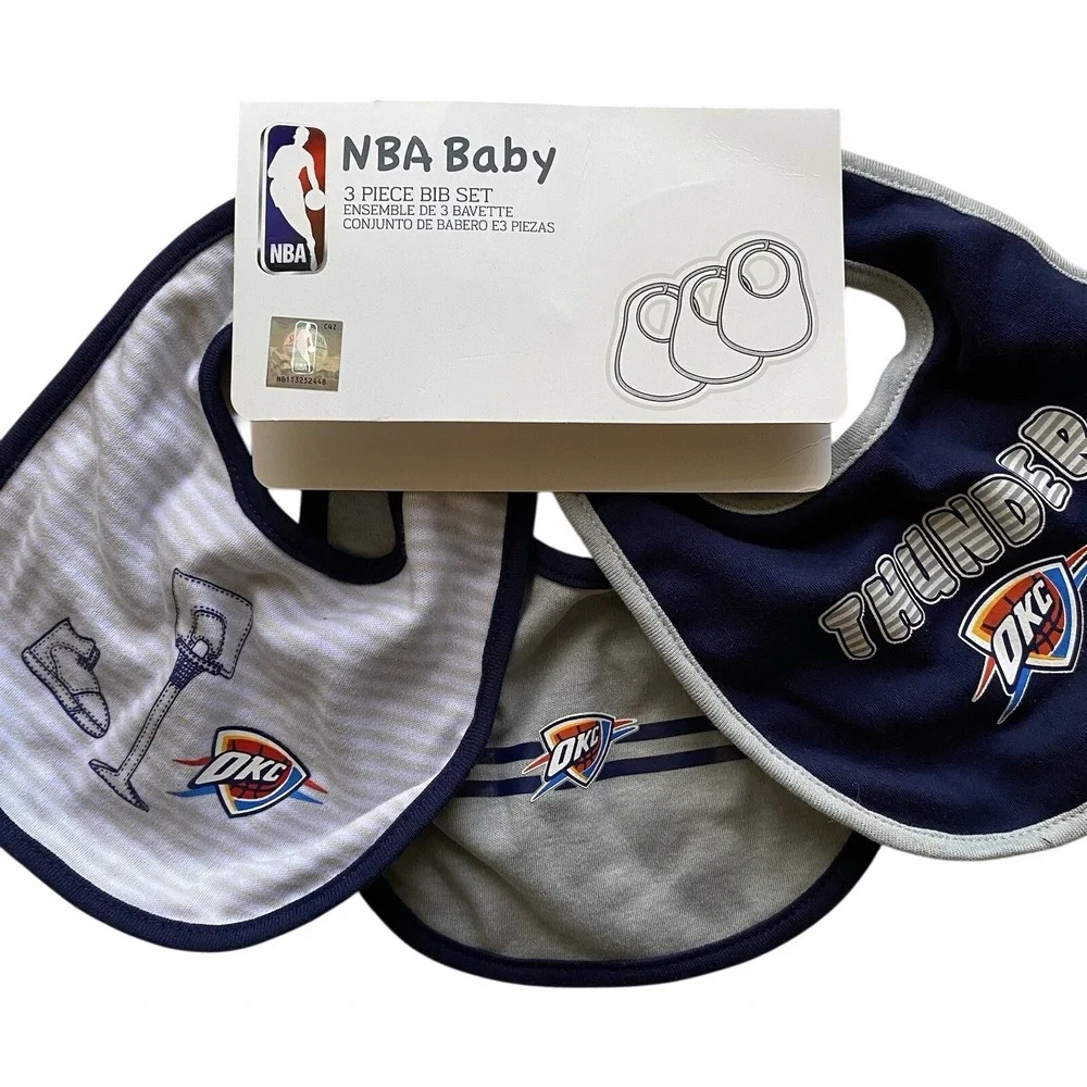 NBA Baby 3 Piece Bib Set Oklahoma City Thunder Newborn One Size New Open Package